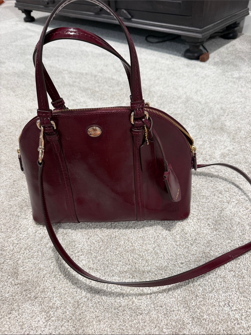 Coach Patent Leather Dome Satchel in Deep Wine, Medium size
